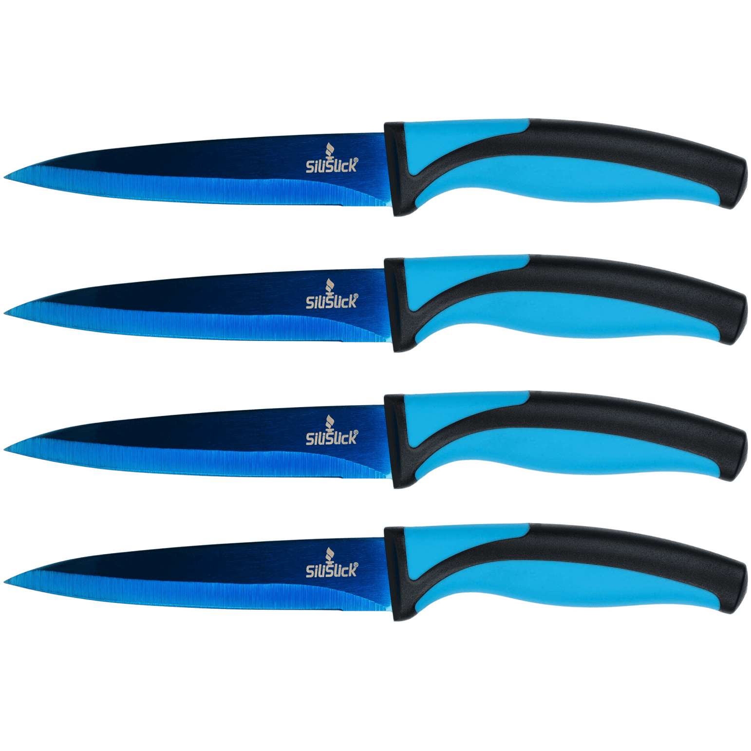 Steak Knife Set 4 Titanium Coated Blue Handle, Blue Blade